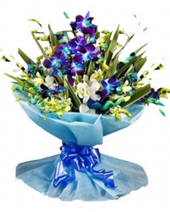 Blue Orchids With Alstromeria