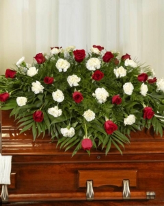 Red & white casket