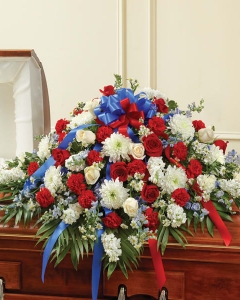 Blue, red and White Casket Spray